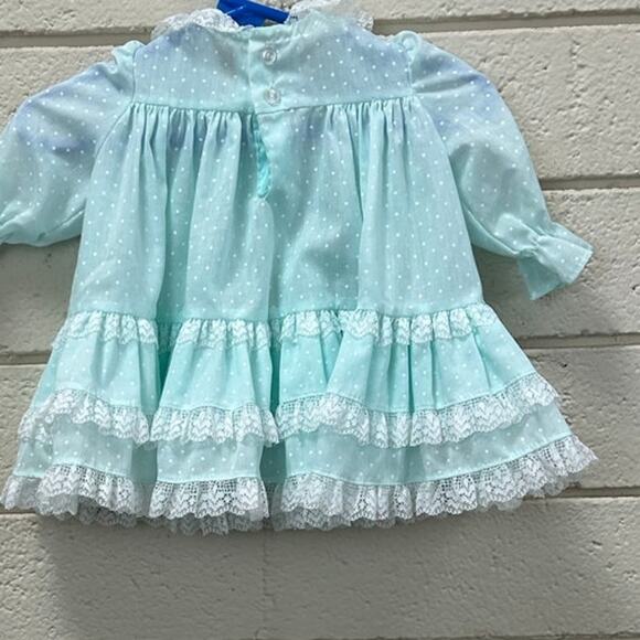 Vintage Polly Fllinders 1970s Blue Smocked Dress Baby 0-3months. - Picture 5 of 8